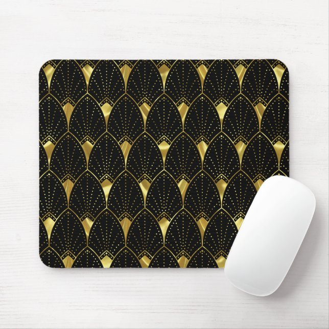 Shiny Gold Art Deco Pattern On Black Background Mouse Pad (With Mouse)