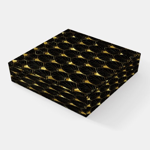 Shiny Gold Art Deco Pattern On Black Background Paperweight