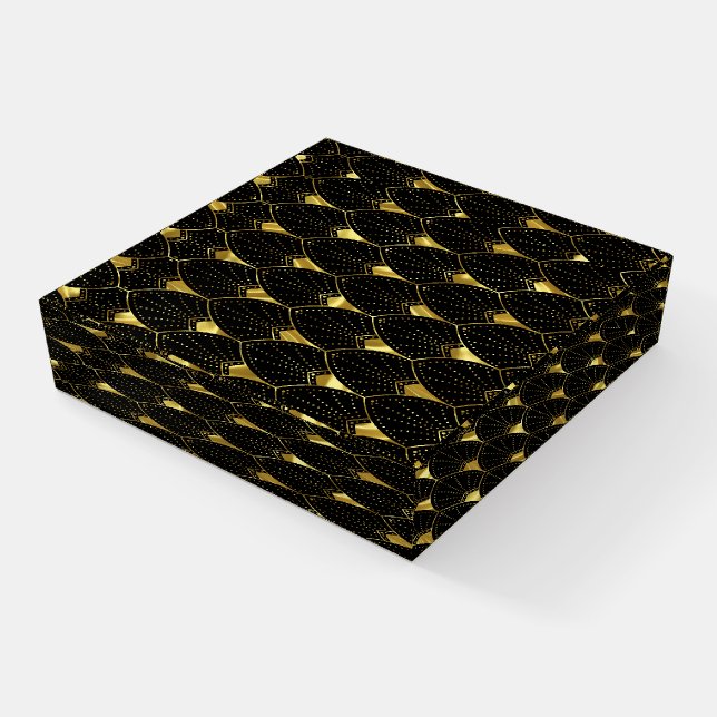 Shiny Gold Art Deco Pattern On Black Background Paperweight (Angled)