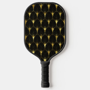 Shiny Gold Art Deco Pattern On Black Background Pickleball Paddle