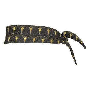 Shiny Gold Art Deco Pattern On Black Background Tie Headband