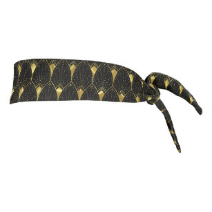Shiny Gold Art Deco Pattern On Black Background Tie Headband