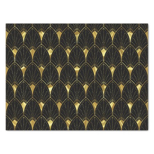 Shiny Gold Art Deco Pattern On Black Tissue Paper