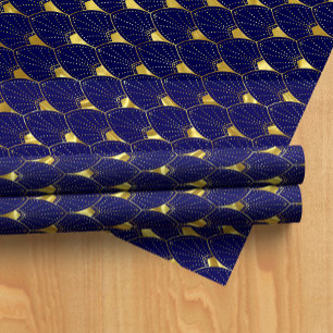 Shiny Gold Art Deco Pattern On Dark Blue Wrapping Paper