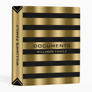 Shiny Gold & Black Stripes Mini Binder