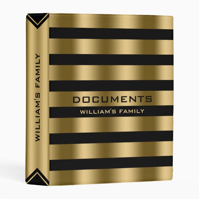 Shiny Gold & Black Stripes Mini Binder (Front/Spine)