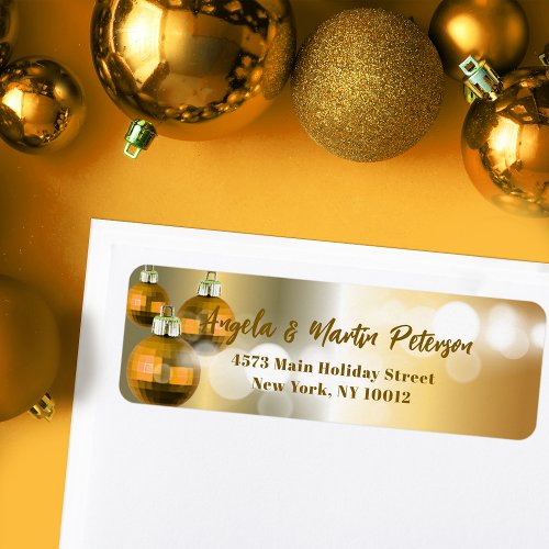 Shiny Gold Christmas Baubles Return Address Label