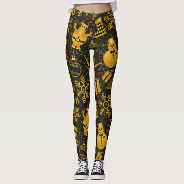 Shiny Gold Christmas Decorations Leggings (Front)