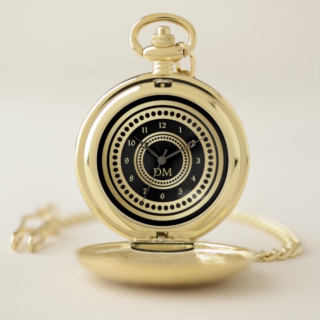 Shiny Gold Circle Frame Monogram Pocket Watch (Inside)