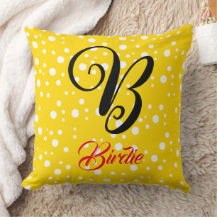 Shiny Gold Color & White Dots - Premium Monogram Throw Pillow
