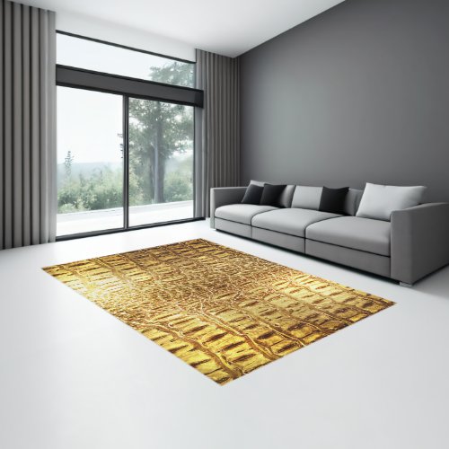 Shiny Gold Crocodile Alligator Skin_Printed Rug