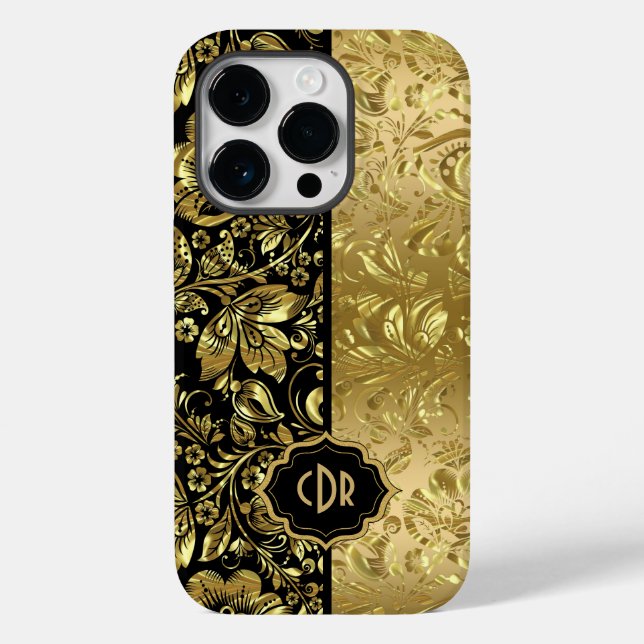 Shiny Gold Damasks On Black Background  Case-Mate iPhone Case (Back)