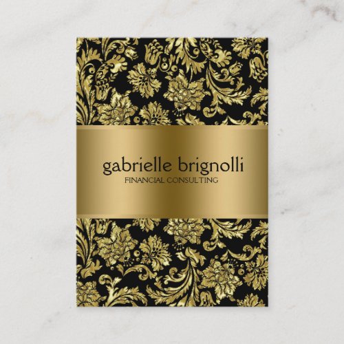 Shiny Gold Damasks Over Black background Business Card