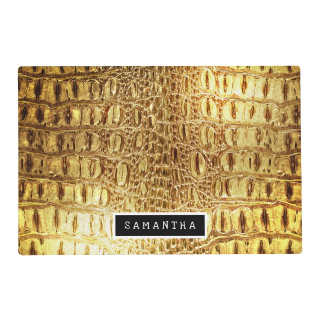 Shiny Gold Designer Alligator Crocodile Skin Placemat (Back)