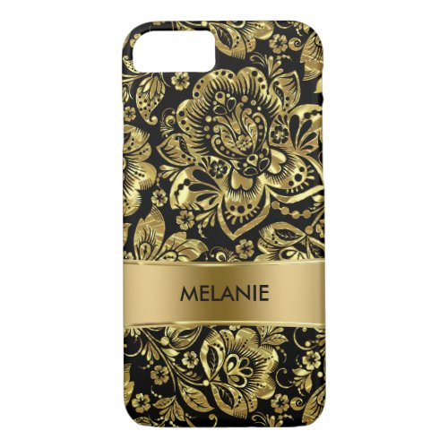 Shiny Gold Floral Baroque Damasks Pattern iPhone 87 Case