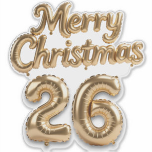 Shiny Gold Foil Balloon Merry Christmas Sticker