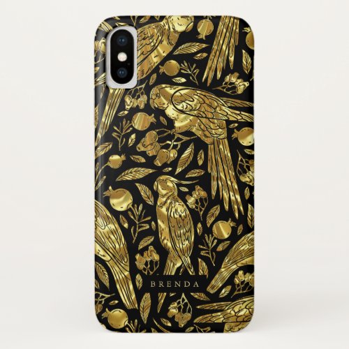 Shiny gold foil look tropical bids  flowers iPhone x case