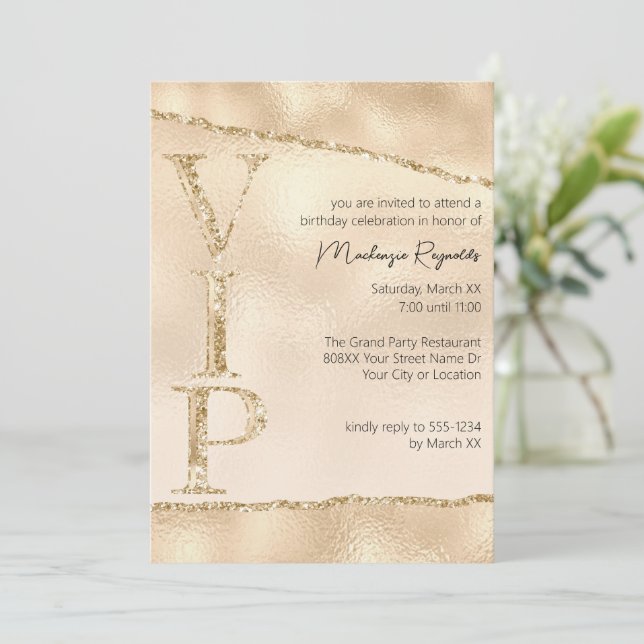 Shiny Gold Glitter Glamorous VIP Party Invitation (Standing Front)
