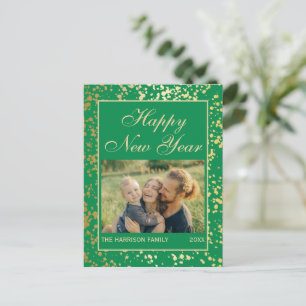 Shiny Gold Glitter New Year Photo Green Postcard