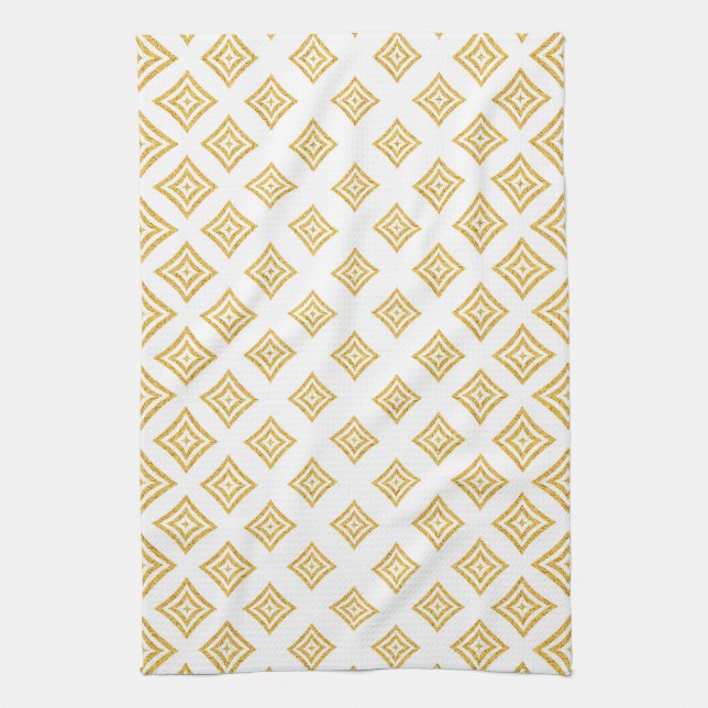Shiny Gold Glitter Rhomboid Pattern Towel (Vertical)