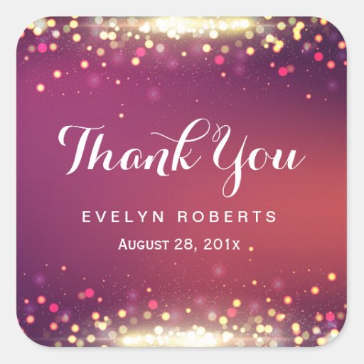 Shiny Gold Glitter Sparkle Dots Thank You Square Sticker | Zazzle