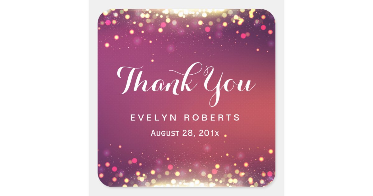 Shiny Gold Glitter Sparkle Dots Thank You Square Sticker | Zazzle
