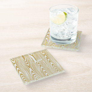 Shiny Gold Glitter Wooden Rings Glass Coaster
