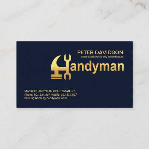 Shiny Gold Handyman Hammer Business Card