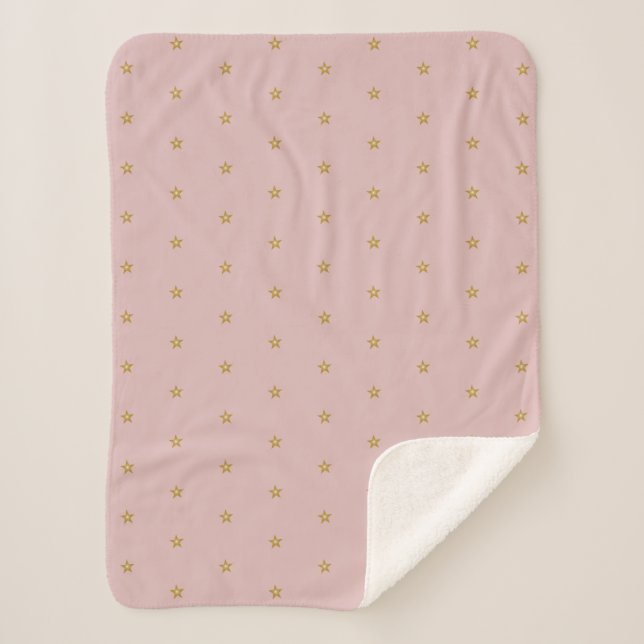 Shiny Gold Little Stars On Blush Pink Sweet Sherpa Blanket (Front)