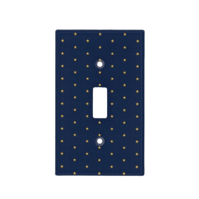 Shiny Gold Little Stars On Dark Blue Light Switch Cover (Front)