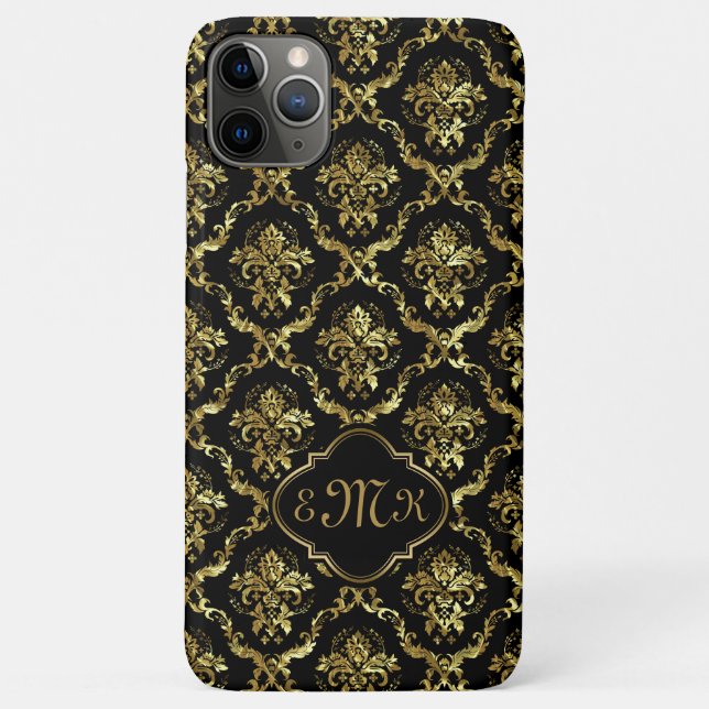 Shiny gold look damask on black Case-Mate iPhone case (Back)