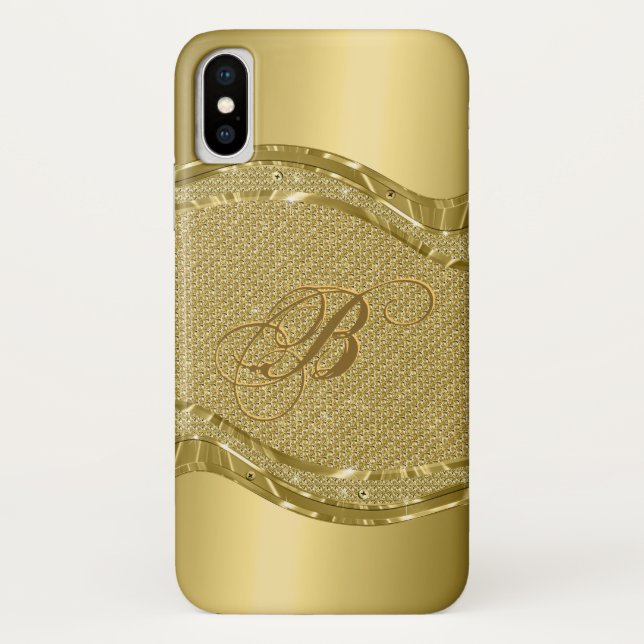 Shiny Gold Metallic Look With Diamonds Pattern Case-Mate iPhone Case (Back)