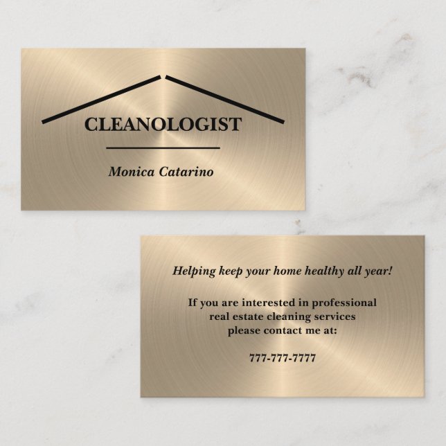 Shiny Gold Minimal Pro Home Cleaning Business Card (Front/Back)