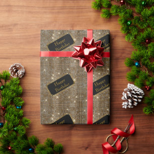 Shiny Gold on Black glamorous sequins sparkling  Wrapping Paper