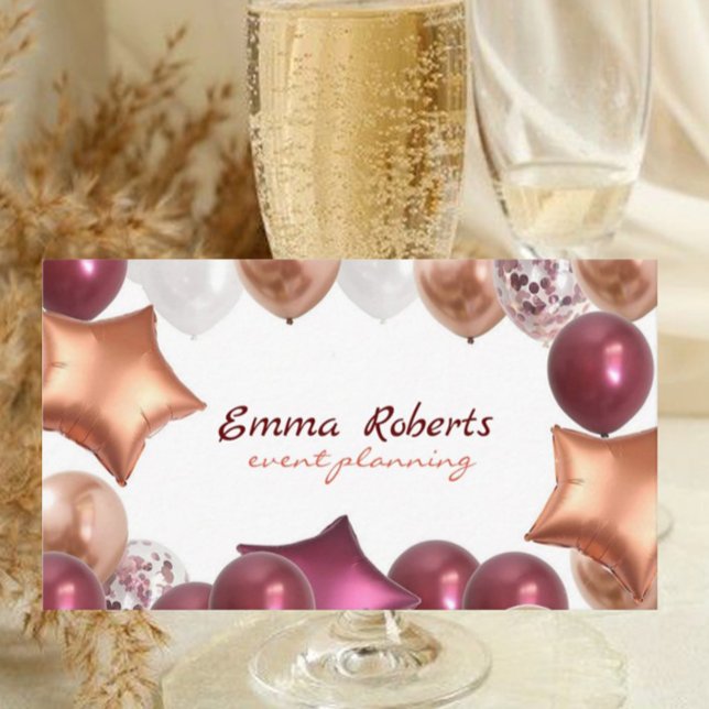 Shiny Gold Purple Balloons Business card (Creator Uploaded)