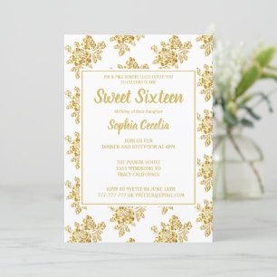 Shiny Gold Rose Sweet 16 Invitation