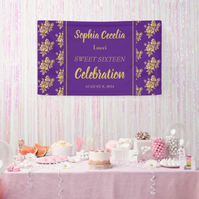 Shiny Gold Roses Party Banner (Party)