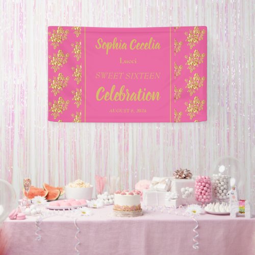 Shiny Gold Roses Party Banner