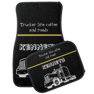 Shiny Gold Semi-Truck Illustration Car Floor Mat