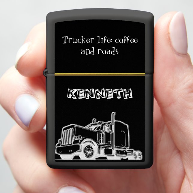 Shiny Gold Semi-Truck Illustration Zippo Lighter (In Hand)