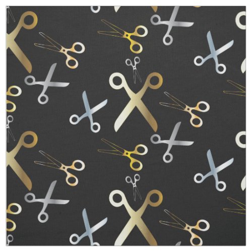 Shiny Gold  Silver Scissors Pattern Hairstylist  Fabric