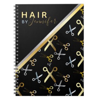 Shiny Gold & Silver Scissors Pattern Hairstylist  Notebook