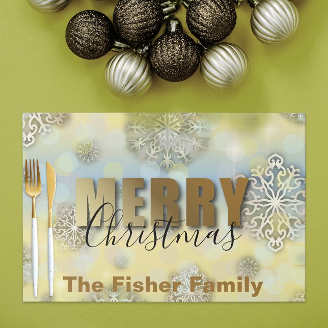 Shiny Gold Snowflakes Christmas Paper Placemat (Creator Uploaded)