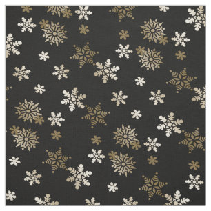 Shiny Gold Snowflakes on Black Fabric