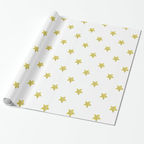 Shiny Gold Star Glamorous Design White Wrapping Paper