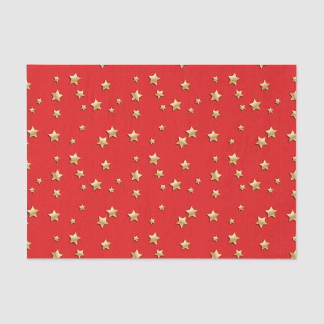 Shiny Gold Stars on a Red Background Tissue Paper (Front)