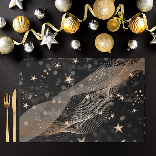 Shiny Gold Stars Strings Lights Paper Placemat