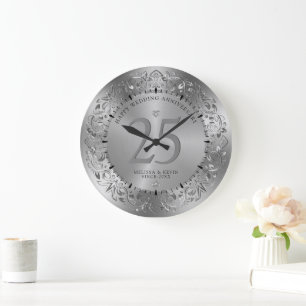 Shiny Gold Swirls Circle Frame 50th Wedding Large Clock