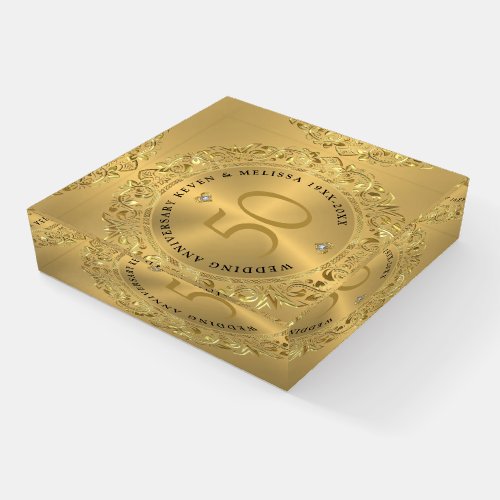 Shiny Gold Swirls Circle Frame 50th wedding Paperweight