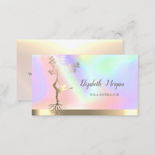 Shiny Gold Tree Women Silhouette Yoga Holographic Business Card